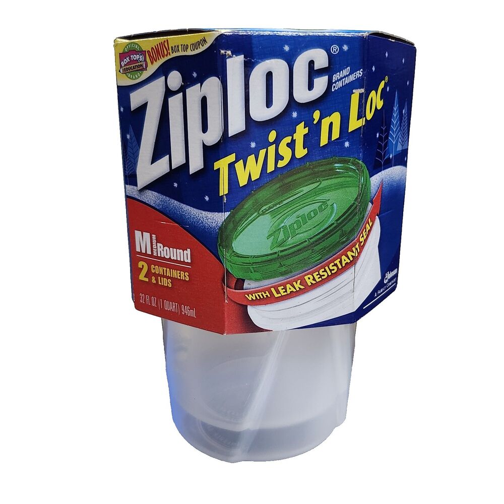Ziploc Twist n Loc 2 Medium Round 1 Quart Containers & Red Green Lids NEW 2006